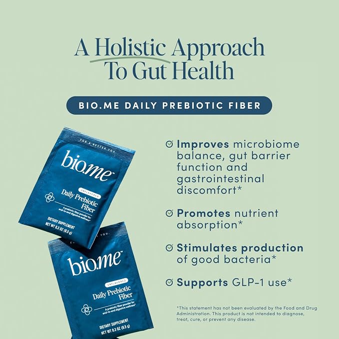 Bio.me Daily Prebiotic Fiber Powder Unflavored - 20 Travel Packs, 7g Per Serving - Soluble & Insoluble Fiber Supplement for Women & Men - Digestive Health & Gut Health - GLP-1 Friendly, Sugar Free