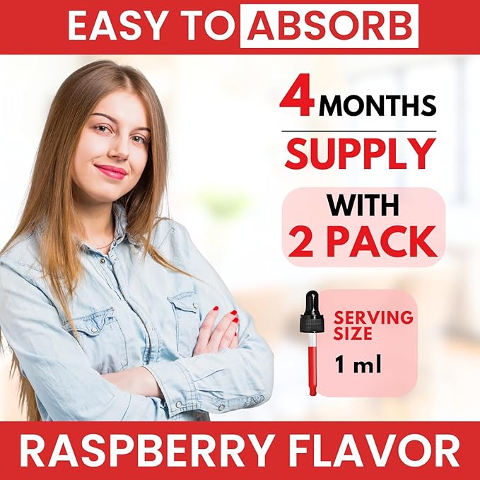 2 Pack Vitamin B Complex 20000 mcg - Vitamin B12 Sublingual Methylcobalamin Extra Strength Raspberry Liquid Drops for Women and Men - USA Made, B1, B2, B3, B5,B6, Biotin, Folic Acid | 4fl oz (120ml)