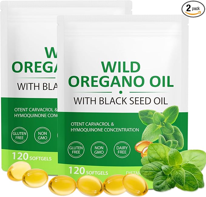 WHLH & WELL-BEING Oil of Oregano with Black Seed Oil Softgels, Oregano Oil Capsules, Non-GMO, Gluten Free, 240