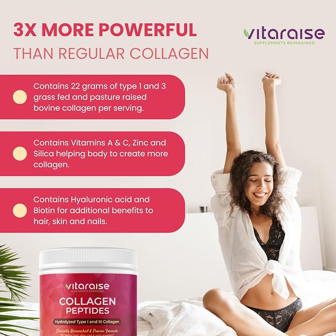 Hydrolyzed Collagen Powder - Type I & III Grass Fed Naturally 3X Powerful Collagen Peptides Powder for Women & Men - Hair, Skin, Nail, Joints - Unflavored, Gluten Free, 22g per 30 Serving - 1.49 lbs