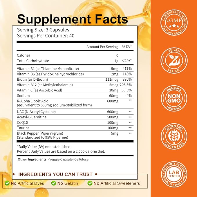 Totaria R Alpha Lipoic Acid 600mg - Stabilized ALA Supplement for Neuropathy Support Capsules, Nerve Health, Nervous System and Antioxidant, Non-GMO, Gluten Free, Vegan Safe 120 Counts
