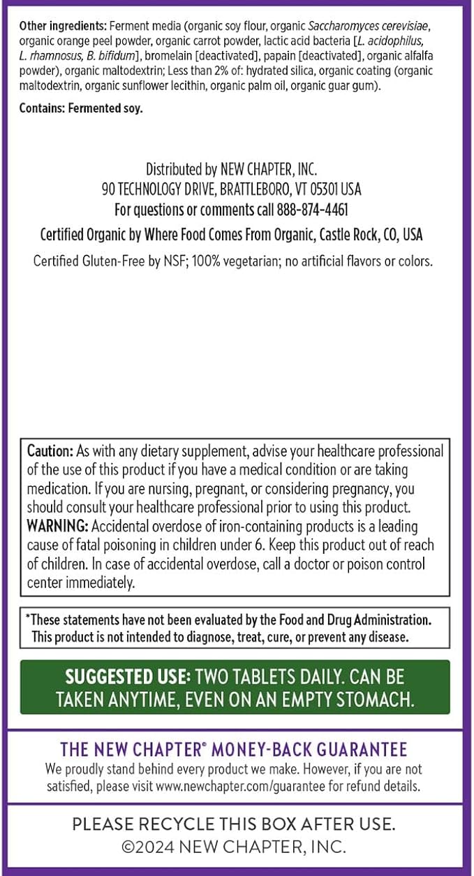 New Chapter Women's Multivitamin Advanced Formula for Stress, Bone, Immune, Beauty & Energy Support, Higher Levels of Whole-Food Fermented Essential Nutrients for Women + Iron + Vitamin D3, 72 Count