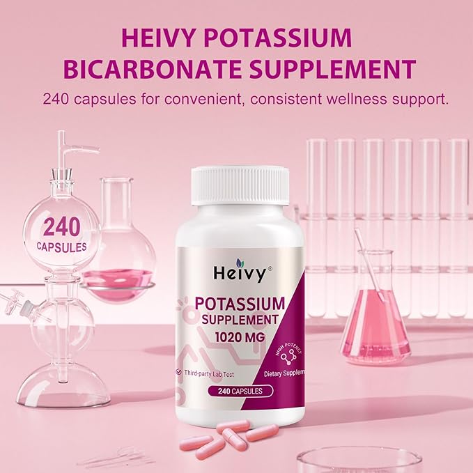Heivy Potassium Supplement 1020 mg, Potassium Bicarbonate to Supports Muscle Function, Electrolyte Balance & Heart Health, Essential Minerals, Made in USA, Non-GMO, 240 Veg Capsules