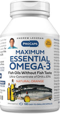 ANDREW LESSMAN Maximum Essential Omega-3 Orange - 180 Softgels - Ultra-Pure, High Potency Omega-3 Oils. High DHA, No Stomach Upset, No Contaminants, No Mercury. Small Easy to Swallow Softgels