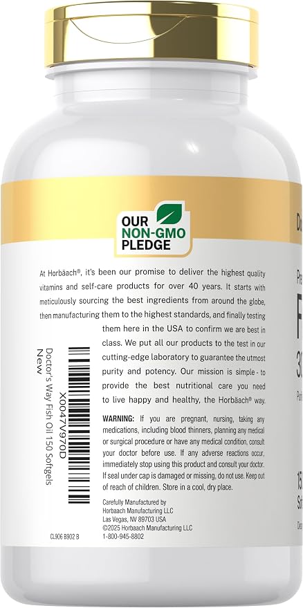 Doctor's Way Fish Oil 3000mg | 150 Softgels | Omega-3 with EPA and DHA | Non-GMO, Gluten Free Supplement