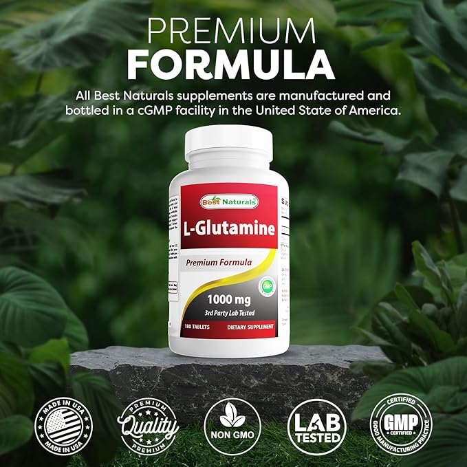 Best Naturals L-Glutamine 1000mg Fuel for Workout (Non-GMO) Tablets, 180 Count