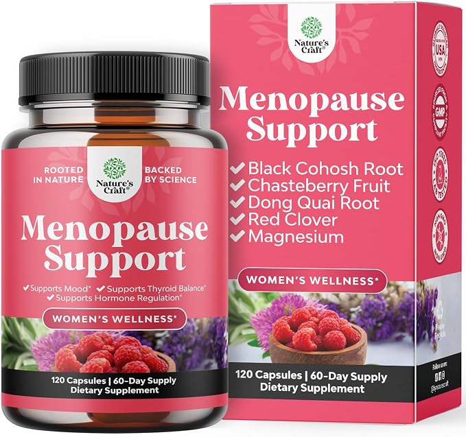 Natures Craft Complete Herbal Menopause Supplement for Women - Female Hormone Balance Capsules for Night Sweats Hot Flashes & Mood Swings with Dong Quai, Chaste Berry & Black Cohosh Root - 120 Count