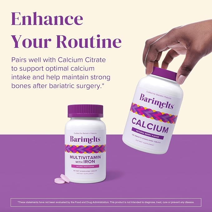 BariMelts Bariatric Multivitamin with Iron, 120 Fast-Dissolving Tablets (2-Month Supply), Sugar-Free Bariatric Vitamins for Women, Natural Fruit Flavor