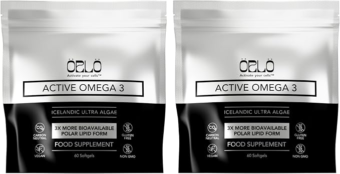 Orlo Vegan Omega 3 Algae Oil 1000mg - Natural Icelandic Nordic Omega-3 EPA & DHA Supplement - Fish Oil & Krill Alternative for Heart & Brain – 120 Easy-to-Swallow Burpless Mini Softgels