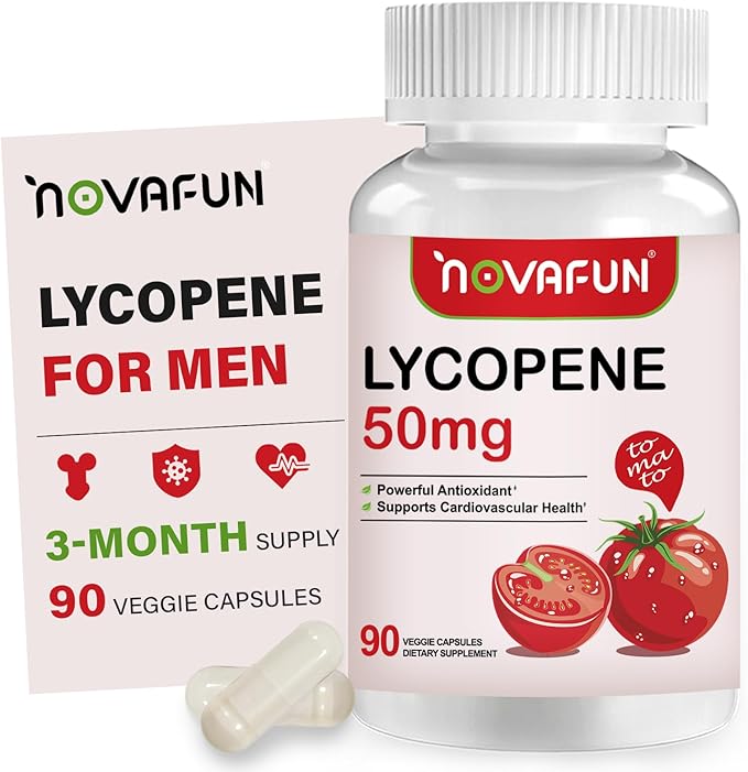 Lycopene Supplements for Men 50mg, Natural Tomato Antioxidant Supplement, 90 Veggie Capsules-Cardiovascular Health, Immune Support & Skin Health, 3 Month Supply