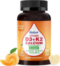 Sugar Free Vitamin D3 K2 Gummies with Calcium, 2000 IU D3 & 200 mcg K2(MK-7) & 200 mg Calcium, Supports Healthy Bones & Immune Health, Gluten Free, GMO Free, Yellow Peach, 60 Count