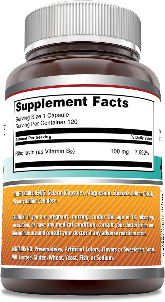 Amazing Formulas Riboflavin (Vitamin B2) Supplement |100 Mg Per Serving | 120 Capsules | Non-GMO | Gluten Free | Made in USA