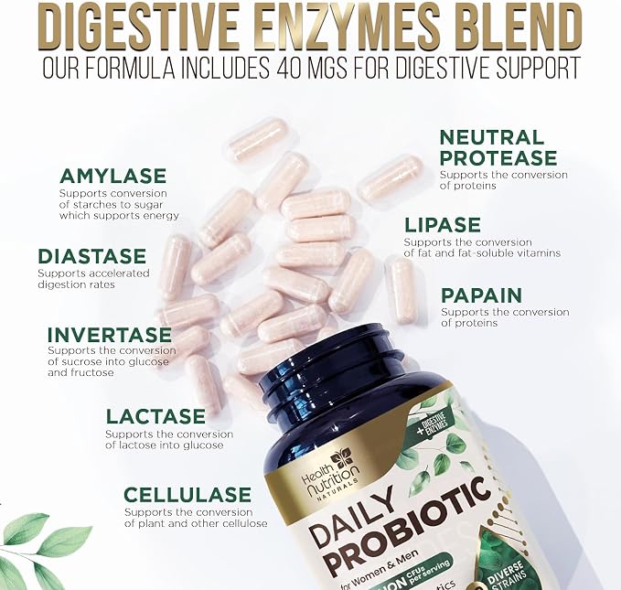 Probiotics 50 Billion CFU per Serving - 10 Strains + Prebiotics - Digestive Health, Gut & Immune Support - Occasional Constipation, Gas & Bloating Support for Women & Men, Bottled USA - 60 Capsules