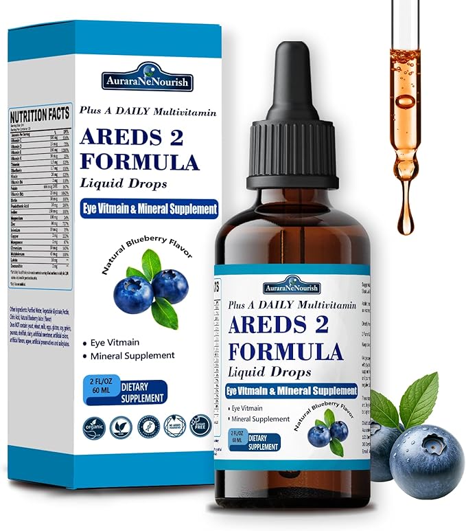AREDS 2 + Formula Liquid Drops for Macular Health, 22-in-1 Eye Vitamin & Mineral Supplement w. Lutein and Zeaxanthin, Copper, Zinc, Vitamin C, E | Support Vision, Immune & Vitality | Vegan, Non-GMO