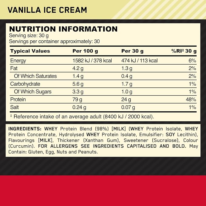 Optimum Nutrition Gold Standard 100% Whey Protein Powder, Vanilla Ice Cream, 2 Pound (Packaging May Vary) (Pack of 6)