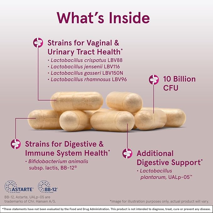 Jarrow Formulas Fem-Dophilus Advanced Vaginal & Digestive Probiotics 10 Billion CFU, for Vaginal, Urinary Tract, Digestive & Immune Support, 30 Capsules (Pack of 2)