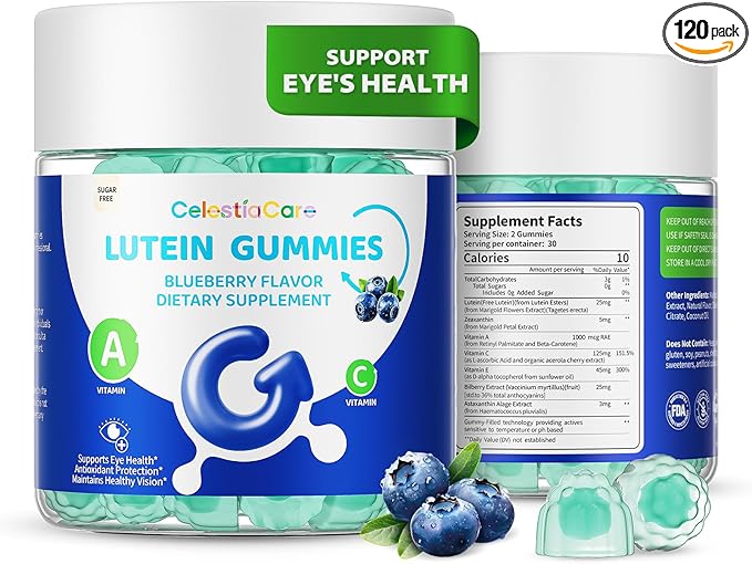 Lutein and zeaxanthin Eye Vitamins Gummies, Bilberry, Astaxanthin, Eye Vitamins for Kids and Adult Vision&Blue Light Support, Overall Eye&Macular Health-60 Count