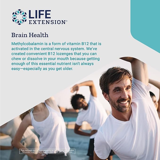 Life Extension Vitamin B12 Methylcobalamin 500mcg - Vitamin B12 Supplement for General Energy and Brain Health - SugarFree Vegetarian Lozenges Dissolve in Your Mouth/Once Daily - 100 Count (Pack of 2)
