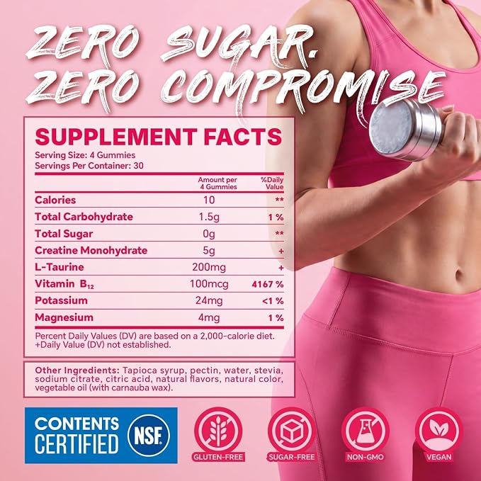 Creatine Monohydrate Gummies 5000mg for Women & Men - Creatine Gummies with B12, Supports Muscle Strength, Energy & Workout Recovery - Strawberry Flavor, Sugar Free, Vegan, 120 Count