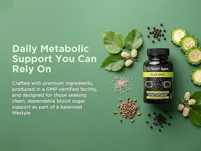Gluconil – White Mulberry, Bitter Melon, Gymnema Sylvestre, Grape Seed & Chromium Glycinate 500mcg – Herbal Wellness Supplement – 60 Vegan Capsules (30 Day Supply), Non-GMO, Made in USA