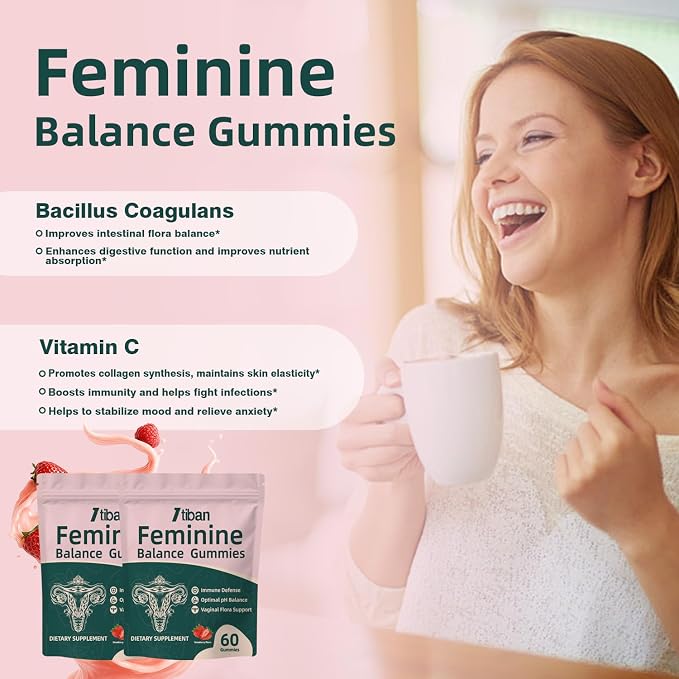 Women Gummies for pH Balance, Premium Feminine Vaginal Health Probiotics Her Gummy, Immune Support, Vegan, Gluten-Free, Strawberry Flavour 60 Gummies 30 Servings