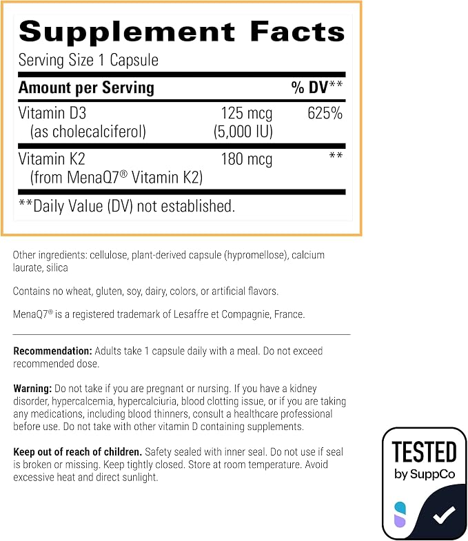 Integrative Therapeutics K2 + D3 - Supplement for Heart Health & Bone Strength* - Daily Vitamins for Calcium Absorption - Supports Vitality - Dairy-Free & Gluten-Free - 60 Count (60 Servings)