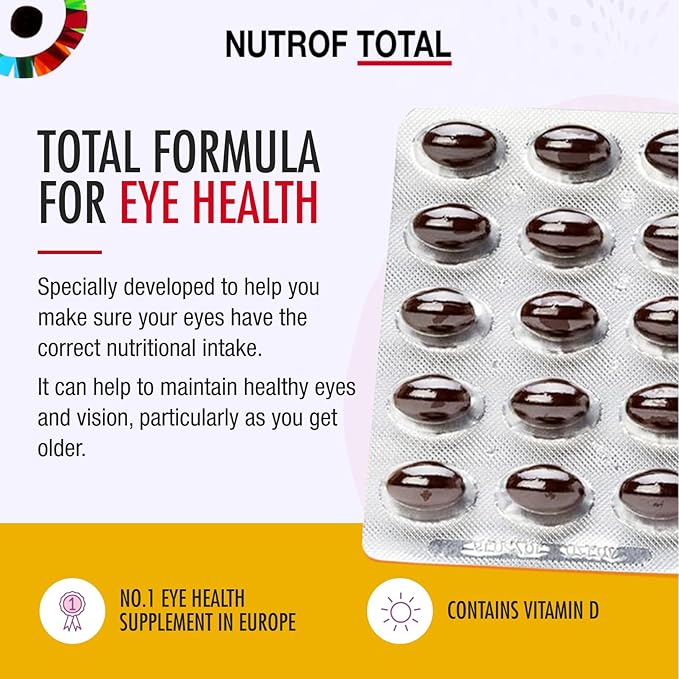 Nutrof Total Capsules – Eye Health Supplement with Lutein, Zeaxanthin, Omega 3, and Antioxidants | Essential Nutrients for Optimal Eye Health | Pack of 30 Capsules (1 Capsule per Day - 1-Month Supply)