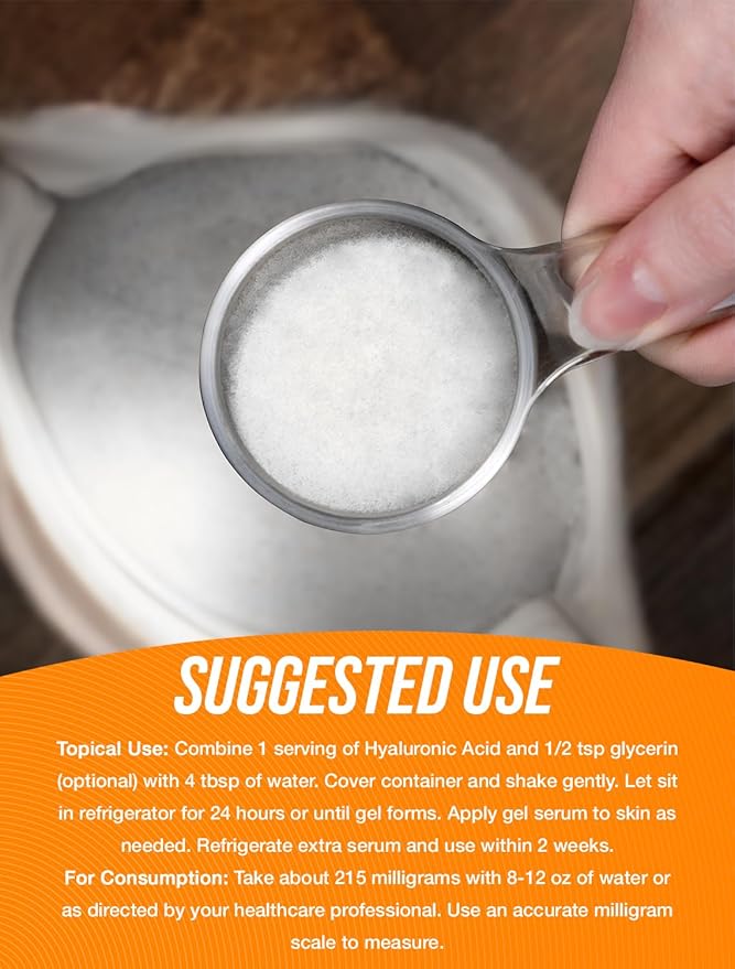 BulkSupplements.com Hyaluronic Acid Powder - as Sodium Hyaluronate, Hyaluronic Acid Supplements - Food Grade, Gluten Free - 215mg per Serving, 1kg (2.2 lbs) (Pack of 1)