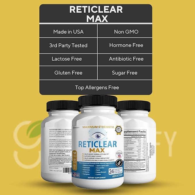 Reticlear Max Eye Health Supplement, 60 Capsules, Vision Support with 24 Natural Ingredients, 30 Day Supply (3)