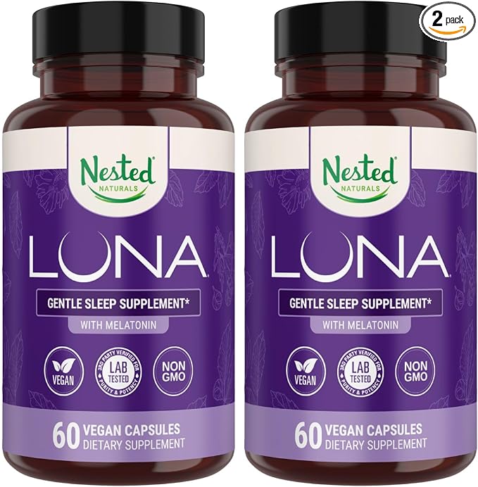 Nested Naturals Luna Sleep Aid - Non-Habit Forming Natural Sleeping Pills for Adults with Naturally Sourced Ingredients - Valerian Root, Melatonin, Chamomile, Lemon Balm, and More - 120 Vegan Capsules
