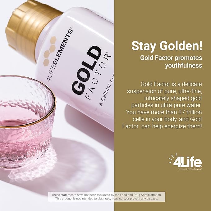 4LifeElements - Gold Factor Cellular Activator with Ultra-Fine Gold Particles for Vitality, DNA & Telomere Support, Brain Clarity - 32 oz