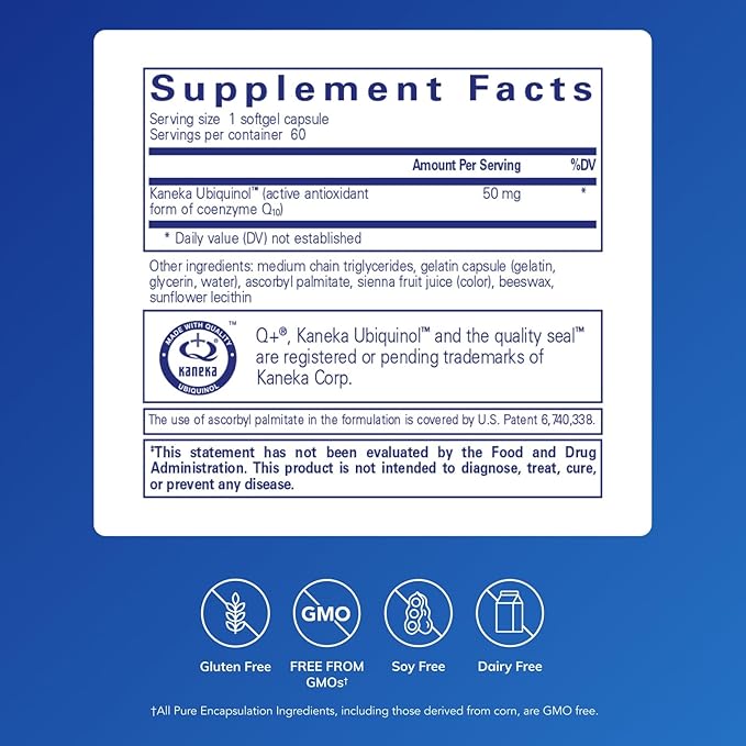 Pure Encapsulations Ubiquinol-QH 50 mg | Active Form of CoQ10 to Support Immune Health, Cellular Energy, and Cardiovascular Health* | 60 Softgel Capsules