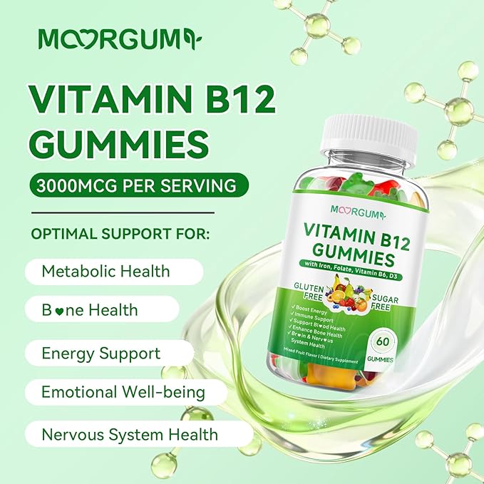 2 Pack Methyl B-12 3000mcg Gummies for Kids & Adults, Vitamin B12 (Methylcobalamin) with Vitamin B6, Folate & D3, Supports Energy, Metabolism & Immune Wellness, 120 Count