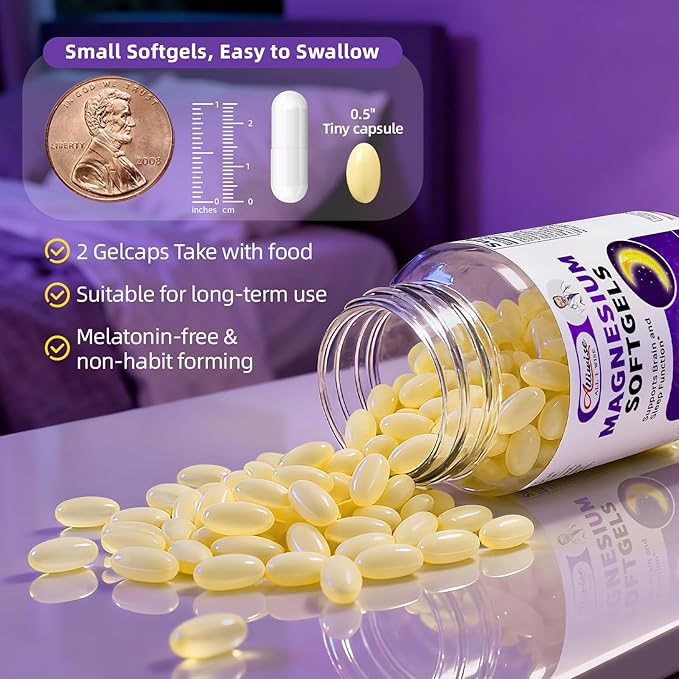 Magnesium Glycinate 400mg Softgels, Small Easy to Swallow High Absorption Magnesium Supplement, with Vitamin D3 & K2 for Sleep Relax Calm Muscle Bone* Health, 120 Gelcaps