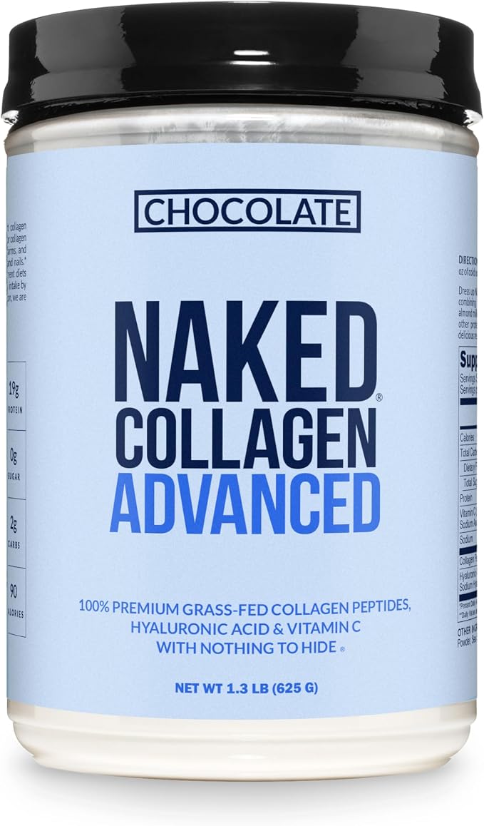 NAKED Chocolate Collagen Advanced - Peptides Protein Powder, Hyaluronic Acid, Vitamin C, Pasture-Raised, Grass-Fed Hydrolyzed Collagen Supplement, Paleo Friendly, Non-GMO, Keto, Gluten Free, 1.3LB