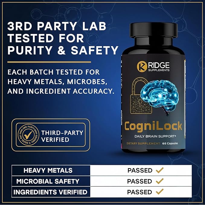 CogniLock Nootropic Brain Supplements for Memory and Focus - Cognitive Supplement for Men, Women & Seniors - Brain Fog Vitamins w/Lion’s Mane, Alpha GPC, Citicoline, CognatiQ™ Coffee Fruit - 60 Pills