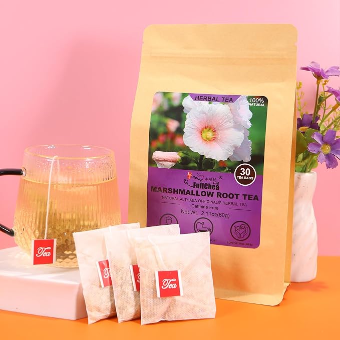 FullChea Marshmallow Root Tea, 2g X 30 Count, Premium Althaea Officinalis | Made of Natural Dried Cut & Sifted Loose Root, Non-GMO, Caffeine-free, Respiratory Support & Promote Digestion, Grassy Flavor