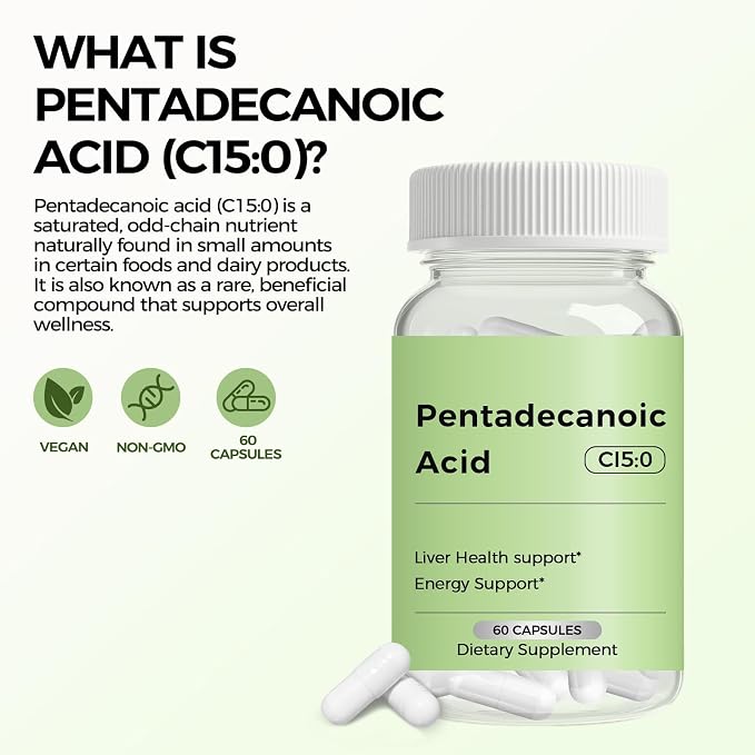 Pentadecanoic Acid, C15:0 Supplement, Supports Metabolic and Mitochondrial Health. Sourced from High-Altitude Goat Milk - 60 Capsules