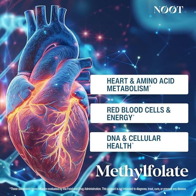 NOOT Organic Methylfolate 1000 mcg DFE, Plant-Sourced Folate with Naturally Occurring 5-MTHF for Energy, Mood, Methylation, Red Blood Cell Formation & Prenatal Readiness for Women & Men - 60 Capsules
