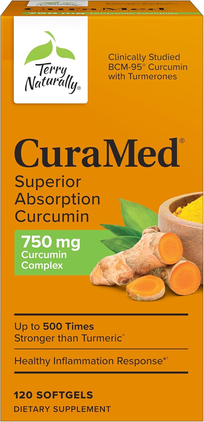 Terry Naturally CuraMed 750 mg - Antioxidant Supplement for Brain & Heart Health Support - Supplement with High-Potency Curcumin Complex - Kidney, Liver & Immune Health Support - 120 Softgels (1 Pack)