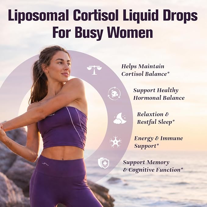 16-IN-1 Liposomal Cortisol Supplements Drops for Women, Melatonin-Free | Cortisol Reducer with Ashwagandha,L-Theanine,Myo-Inositol & Magnesium for Relaxation,Stress & Sleep,Blueberry Flavor, 2 Fl Oz
