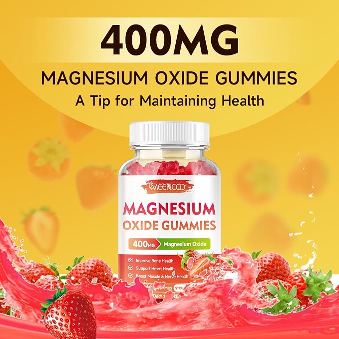 Magnesium Oxide Gummies 400mg, Chewable Magnesium Oxide Supplement for Adults & Kids, Muscle Function Support, Non-GMO, Sugar-Free, Strawberry Flavor, 60 Count