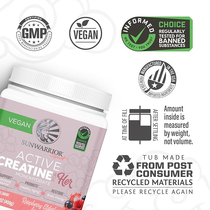 Sunwarrior Raspberry Elderflower Active Creatine Monohydrate for Her, 14.1 OZ