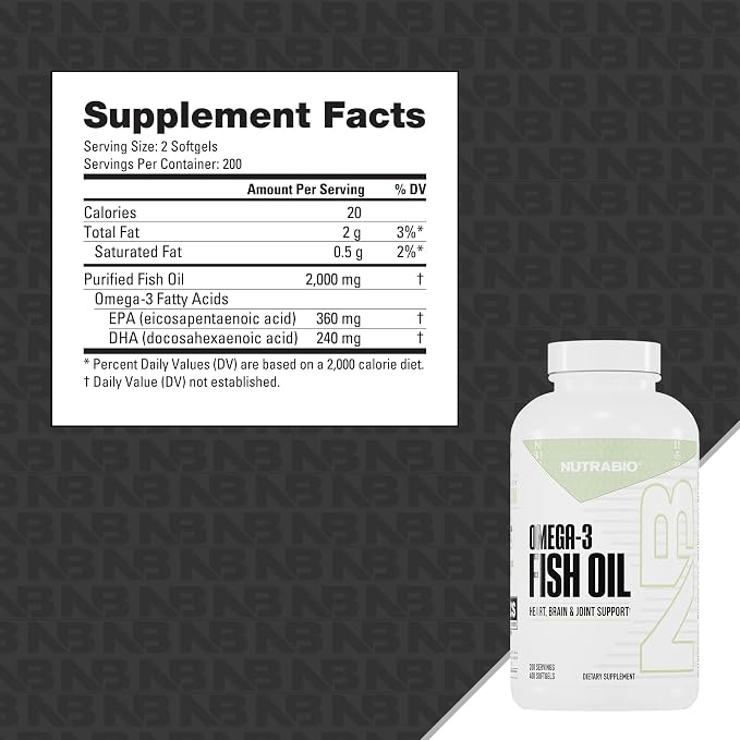 NutraBio Omega 3 Fish Oil Supplements, 2,000mg, 400 Softgels - EPA DHA Omega 3 Fatty Acid Supplement to Help Support a Healthy Heart