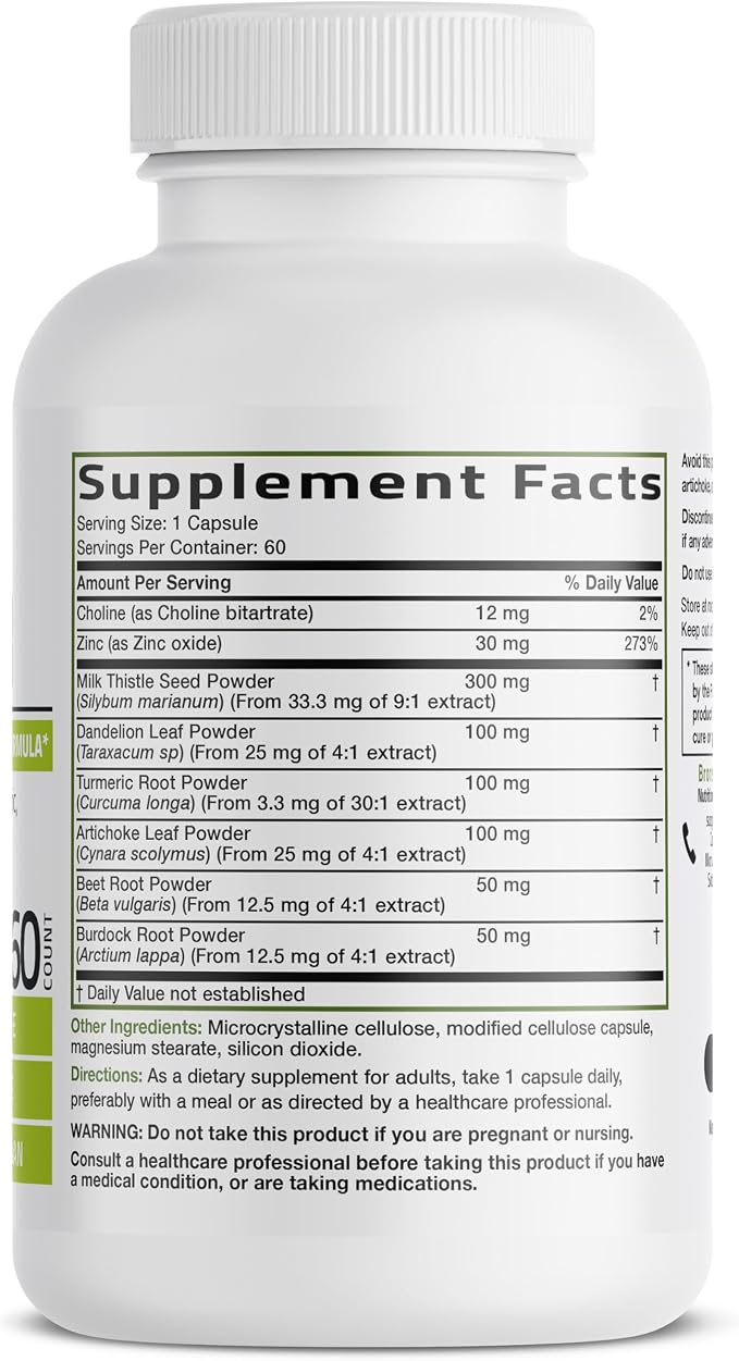 Bronson Liver Detox Advanced Detox & Cleansing Formula Supports Health Liver Function with Milk Thistle, Dandelion Extract, Turmeric, Artichoke Leaf & More, Non-GMO, 60 Vegetarian Capsules