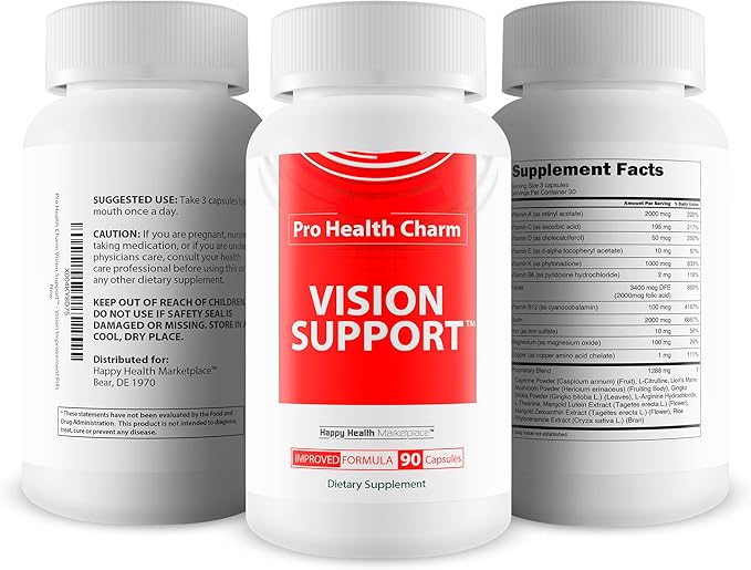 Pro Health Charm Vision Support - Improved Formula - Our Best Vision Pills For Eyes - Eye Vitamins For Vision Focus - Natural Vision Pills Eye Supplements For Adults 50 Blurry Vision Improvement Pills