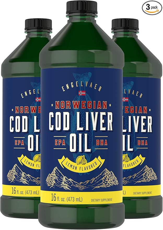 Carlyle Cod Liver Oil Liquid | 16 fl oz | Pack of 3 Bottles | Lemon Flavor | Norwegian | Non GMO, Gluten Free