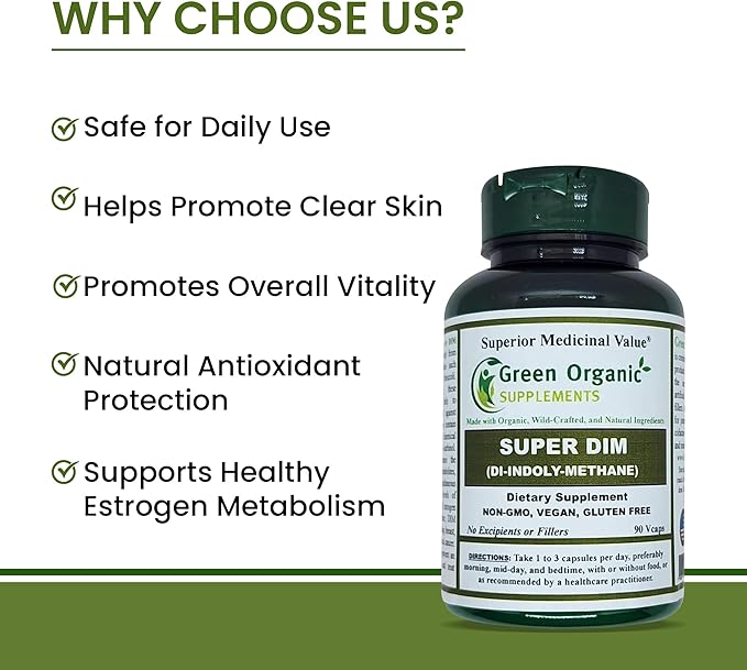 Green Organic Supplements DIM, Diindolylmethane, I-3-C, Indole-3-Carbinol, Broccoli, 90 VCaps, High Absorbable, Non-GMO, Gluten-Free, (Pack of 3)