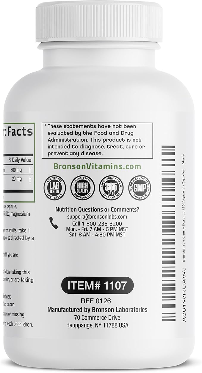 Bronson Tart Cherry Extract + Celery Seed Capsules - Powerful Uric Acid Cleanse, Joint Mobility Support & Muscle Recovery Supplement - Non GMO Formula, 120 Vegetarian Capsules