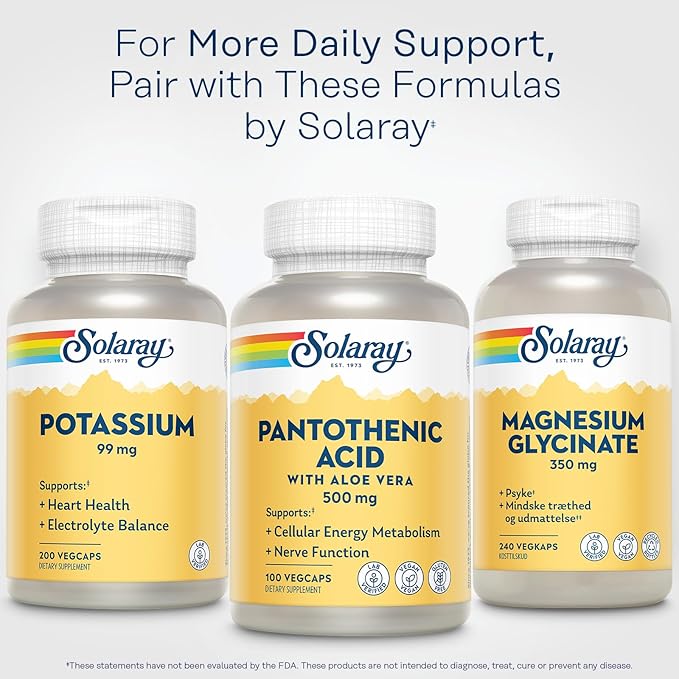 SOLARAY Pantothenic Acid 500mg - Pantothenic Acid Supplement (Vitamin B5) - Essential B Complex Vitamin - Nervous System and Cellular Energy Support - Vegan, Gluten Free, 60-Day Guaratee, 100 Servings